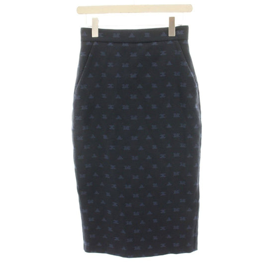 Max Mara Tight Skirt Knee Length All Over Pattern Logo Embroidery 40 Navy HN