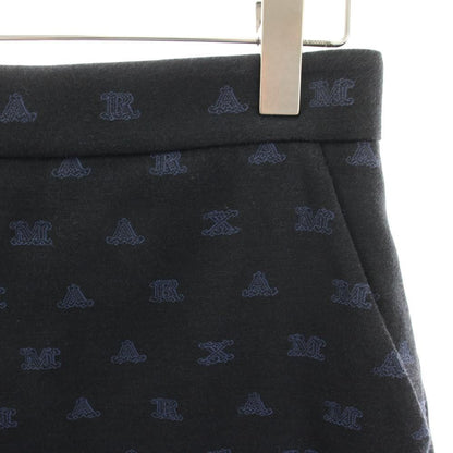 Max Mara Tight Skirt Knee Length All Over Pattern Logo Embroidery 40 Navy HN — view 3