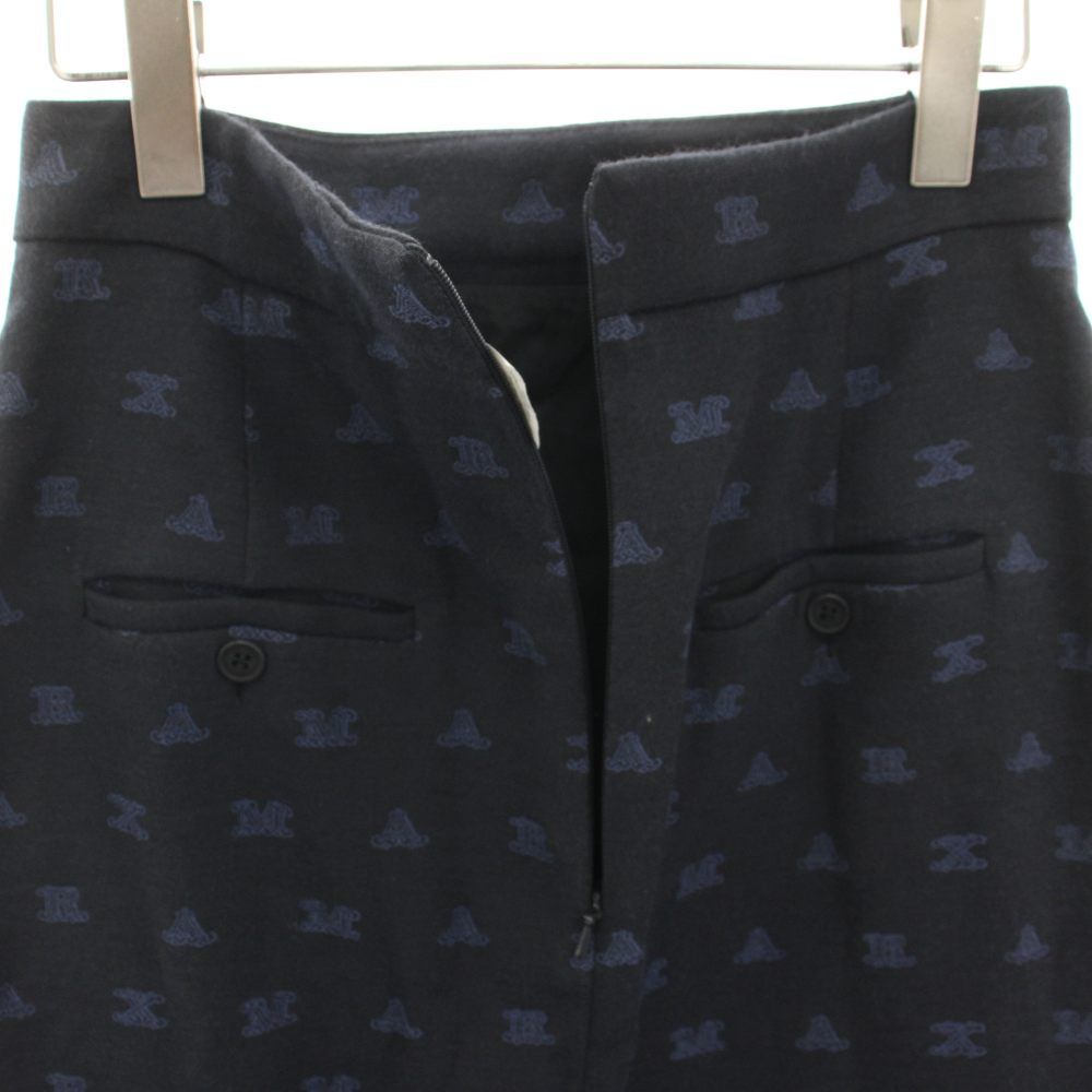Max Mara Tight Skirt Knee Length All Over Pattern Logo Embroidery 40 Navy HN — view 4