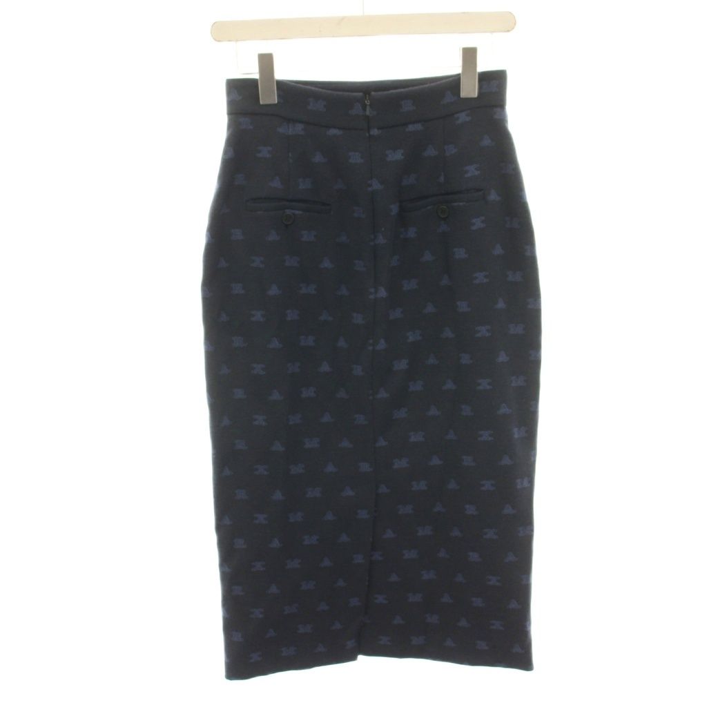 Max Mara Tight Skirt Knee Length All Over Pattern Logo Embroidery 40 Navy HN — view 2