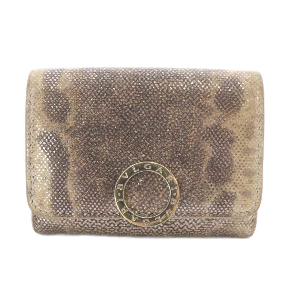 Bvlgari Calungskin Metallic Wallet Bifold Brown
