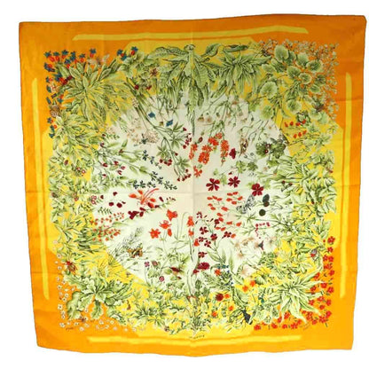 Hermes la Prairie Grassland Carre 90 Scarf Silk Multi Color Orange Green SS