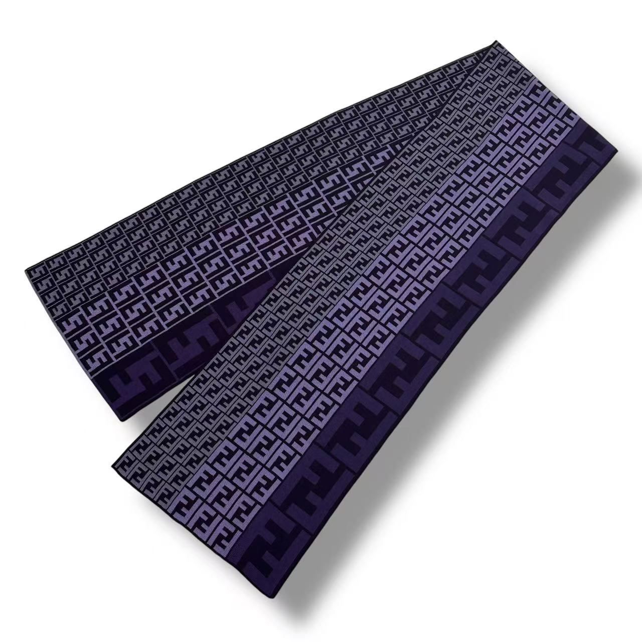 Fendi Scarf Zucca Pattern FF Logo Wool Purple — view 2