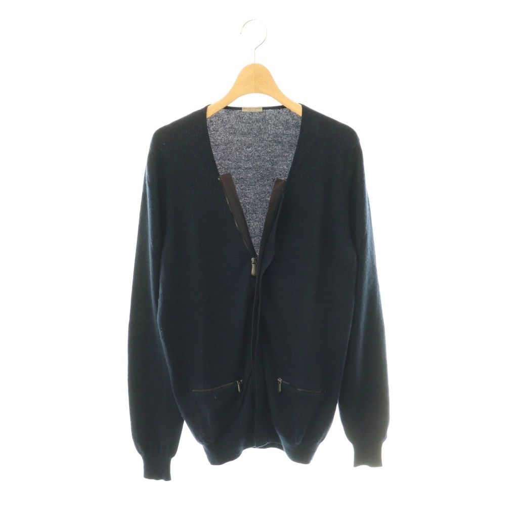 Bottega Veneta Cashmere Cotton Knit Cardigan Long Sleeve Neck Zip Up 44 Navy DO