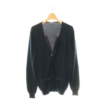 Bottega Veneta Cashmere Cotton Knit Cardigan Long Sleeve Neck Zip Up 44 Navy DO