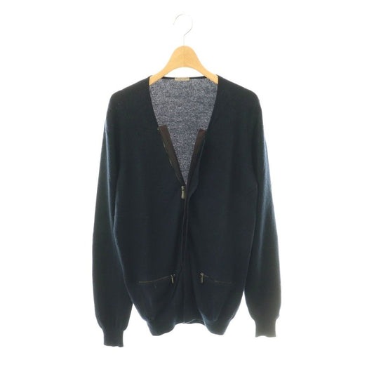 Bottega Veneta Cashmere Cotton Knit Cardigan Long Sleeve Neck Zip Up 44 Navy DO