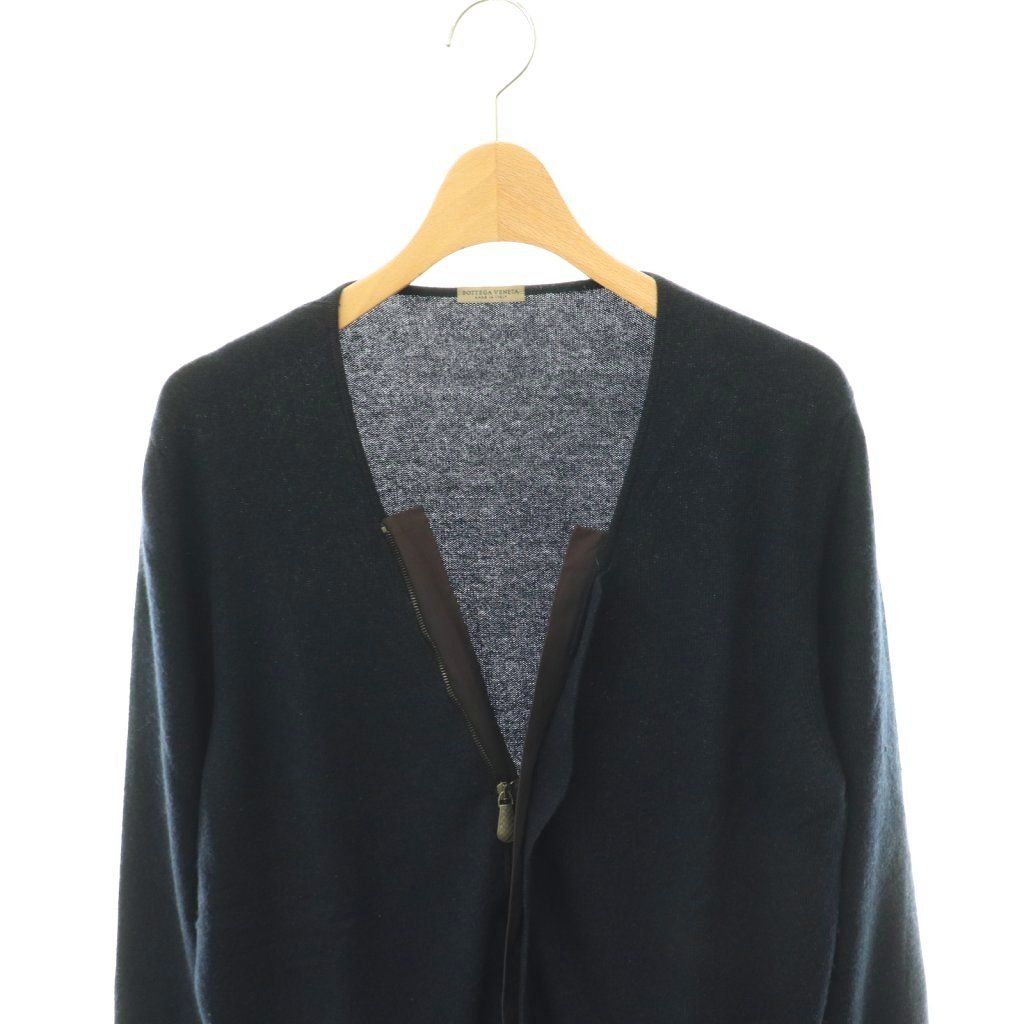 Bottega Veneta Cashmere Cotton Knit Cardigan Long Sleeve Neck Zip Up 44 Navy DO — view 3