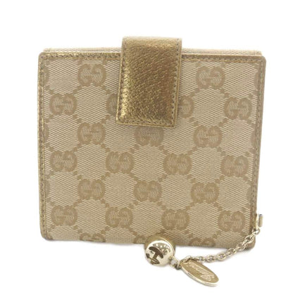 Gucci GG Canvas Bifold Wallet Gold Color Brown