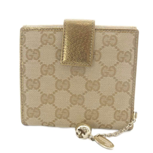 Gucci GG Canvas Bifold Wallet Gold Color Brown