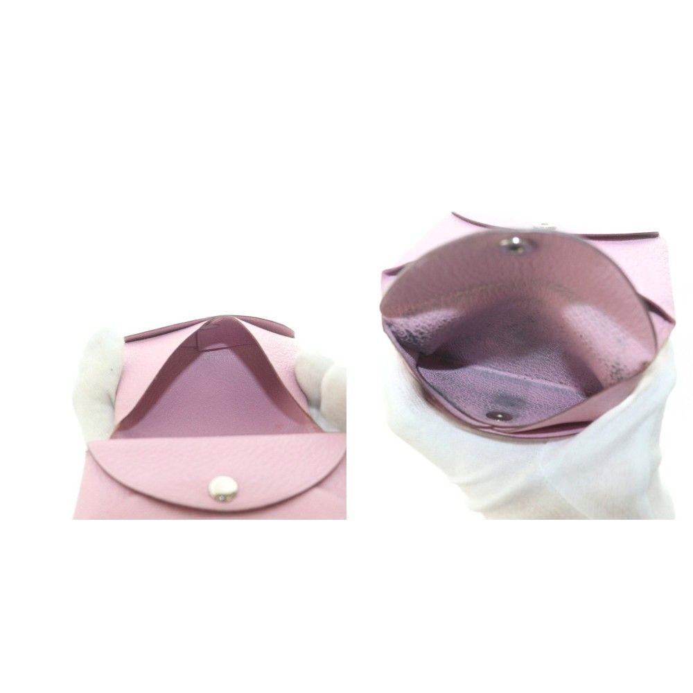 Hermes Calvi Duo Coin Purse Bifold Leather Pink — view 6