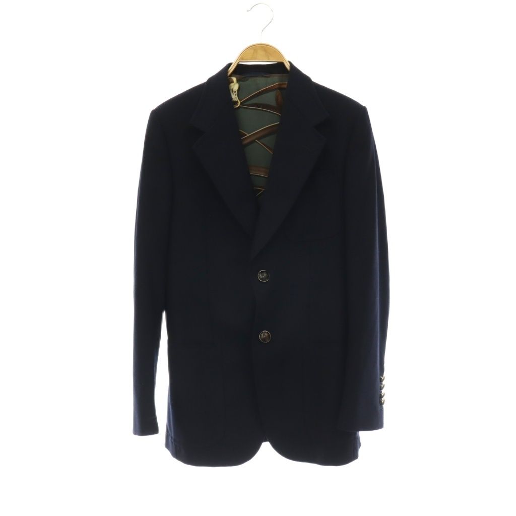 Gucci Lining Silk Scarf Pattern Tailored Jacket Fully Lined Wool Dark Blue Dark
