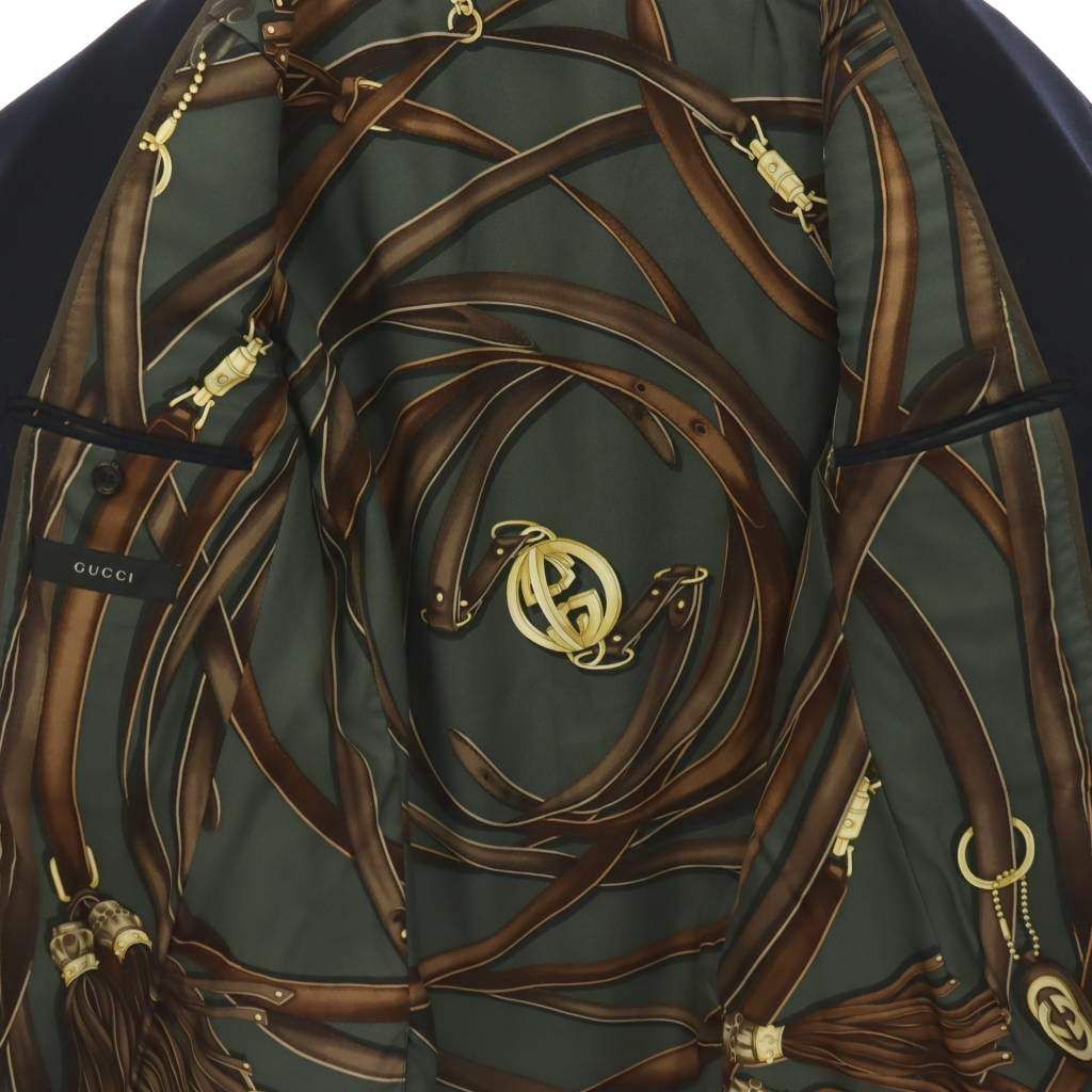 Gucci Lining Silk Scarf Pattern Tailored Jacket Fully Lined Wool Dark Blue Dark — view 3