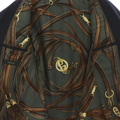 Gucci Lining Silk Scarf Pattern Tailored Jacket Fully Lined Wool Dark Blue Dark — view 3
