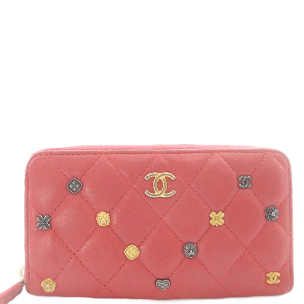 Chanel CC Logo Quilted Zip Around Fragment Case Leather Pink — view 3
