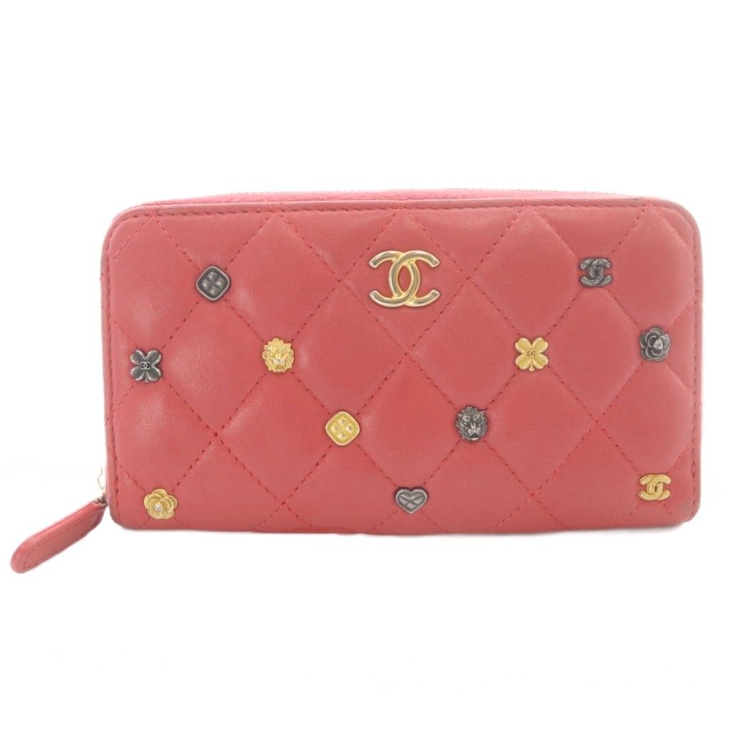 Chanel CC Logo Quilted Zip Around Fragment Case Leather Pink