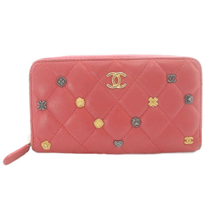 Chanel CC Logo Quilted Zip Around Fragment Case Leather Pink