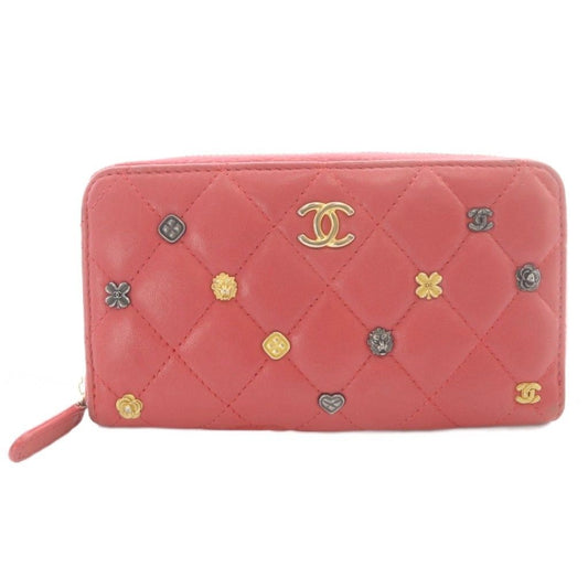 Chanel CC Logo Quilted Zip Around Fragment Case Leather Pink