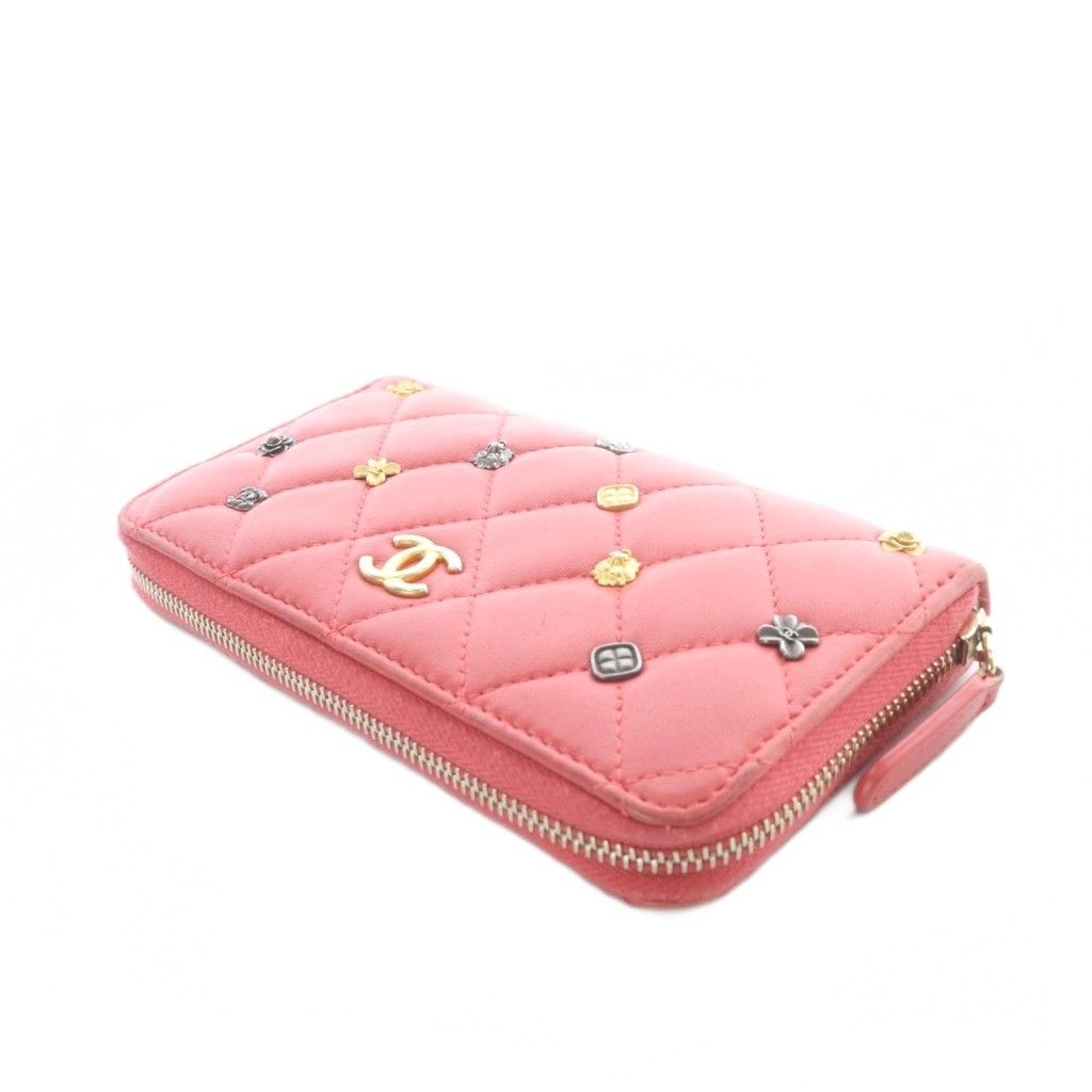 Chanel CC Logo Quilted Zip Around Fragment Case Leather Pink — view 6