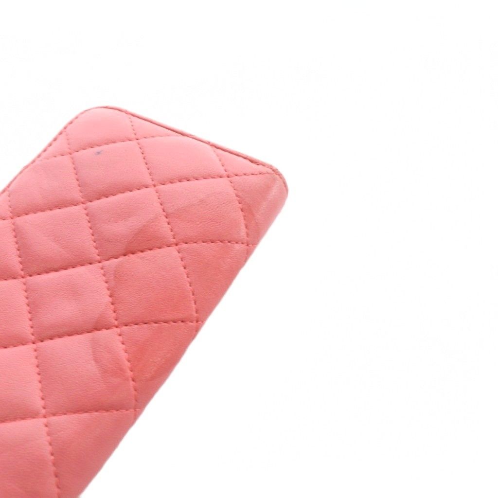 Chanel CC Logo Quilted Zip Around Fragment Case Leather Pink — view 8