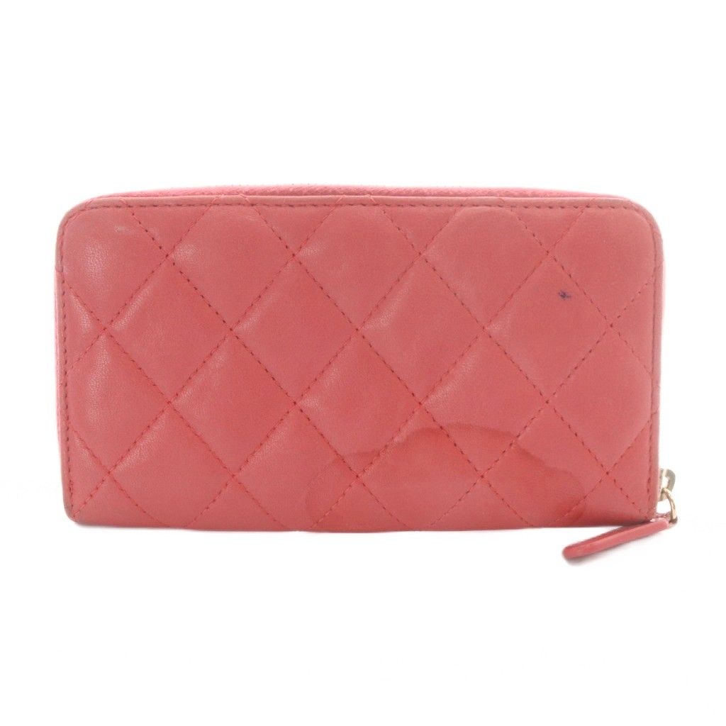 Chanel CC Logo Quilted Zip Around Fragment Case Leather Pink — view 2