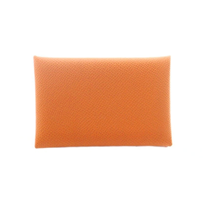 Hermes Calvi Verso Coin Case Leather Orange