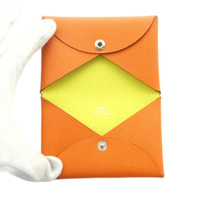 Hermes Calvi Verso Coin Case Leather Orange — view 5