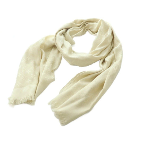 Louis Vuitton Monogram Shine Shawl Silk Lame Thread Ivory Scarf