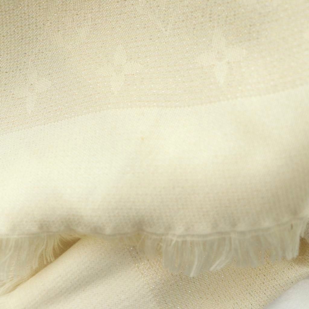 Louis Vuitton Monogram Shine Shawl Silk Lame Thread Ivory Scarf — view 7