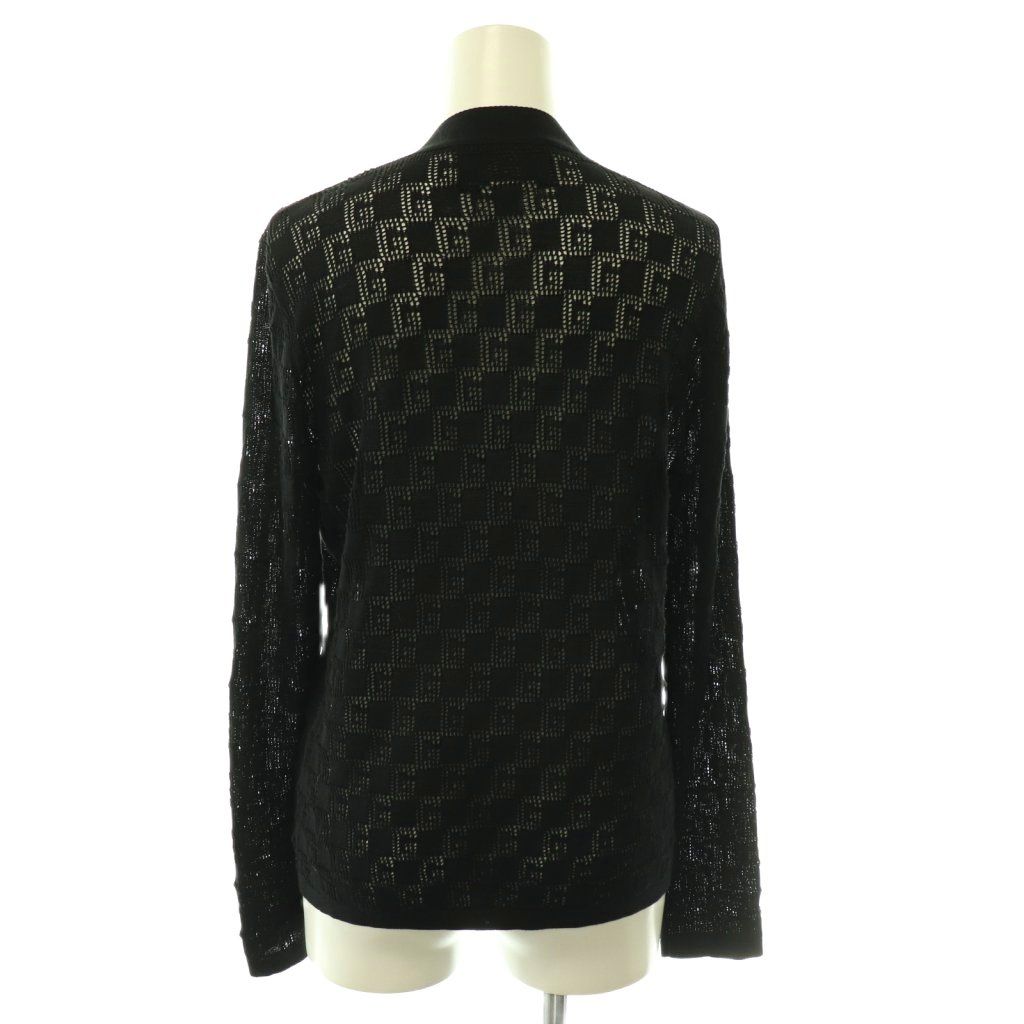 Gucci Silk and Cotton Cardigan with GG Pattern Neck Openwork S Black CX — view 2