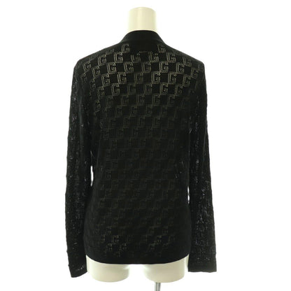 Gucci Silk and Cotton Cardigan with GG Pattern Neck Openwork S Black CX — view 2