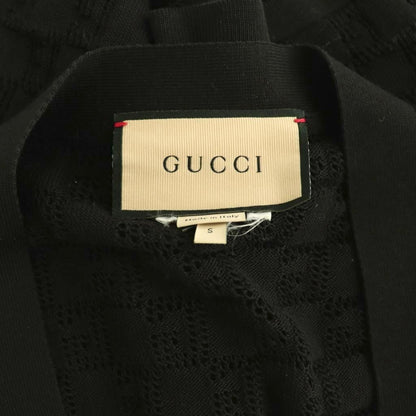 Gucci Silk and Cotton Cardigan with GG Pattern Neck Openwork S Black CX — view 6