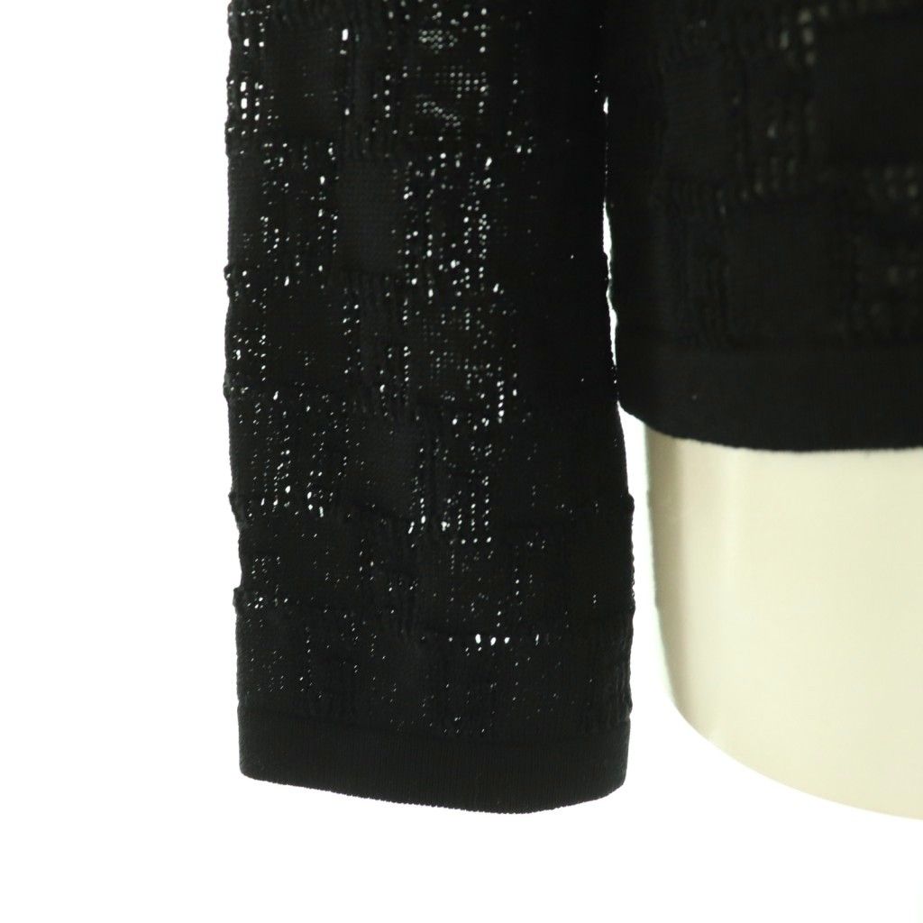 Gucci Silk and Cotton Cardigan with GG Pattern Neck Openwork S Black CX — view 5