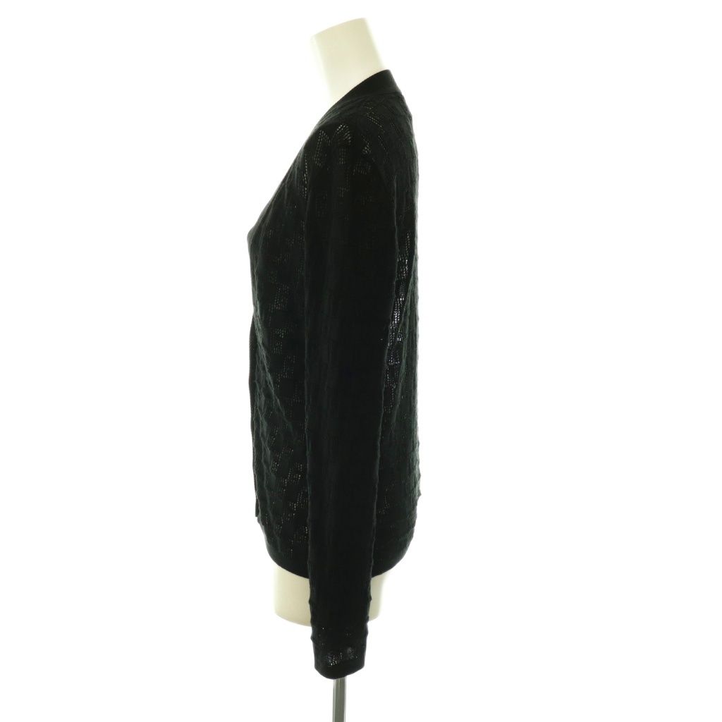Gucci Silk and Cotton Cardigan with GG Pattern Neck Openwork S Black CX — view 3