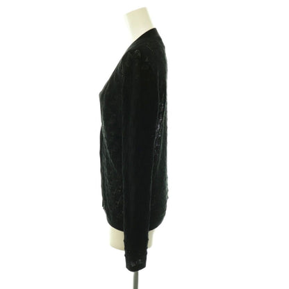 Gucci Silk and Cotton Cardigan with GG Pattern Neck Openwork S Black CX — view 3