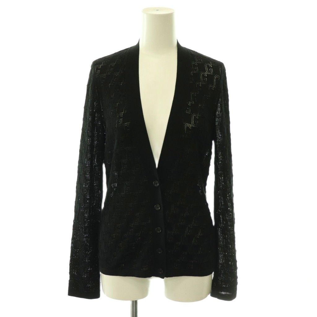 Gucci Silk and Cotton Cardigan with GG Pattern Neck Openwork S Black CX