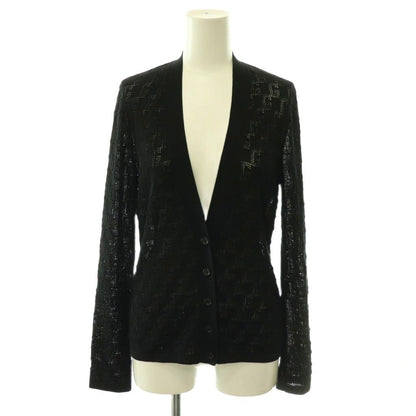 Gucci Silk and Cotton Cardigan with GG Pattern Neck Openwork S Black CX