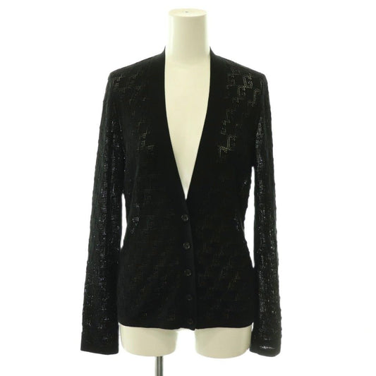 Gucci Silk and Cotton Cardigan with GG Pattern Neck Openwork S Black CX