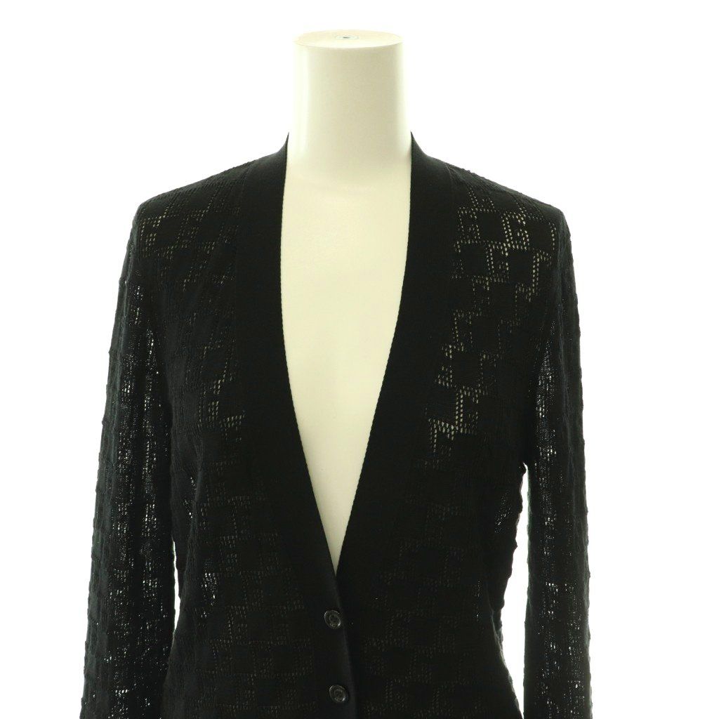 Gucci Silk and Cotton Cardigan with GG Pattern Neck Openwork S Black CX — view 4
