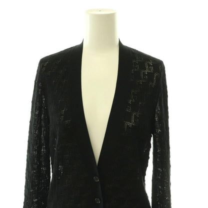 Gucci Silk and Cotton Cardigan with GG Pattern Neck Openwork S Black CX — view 4