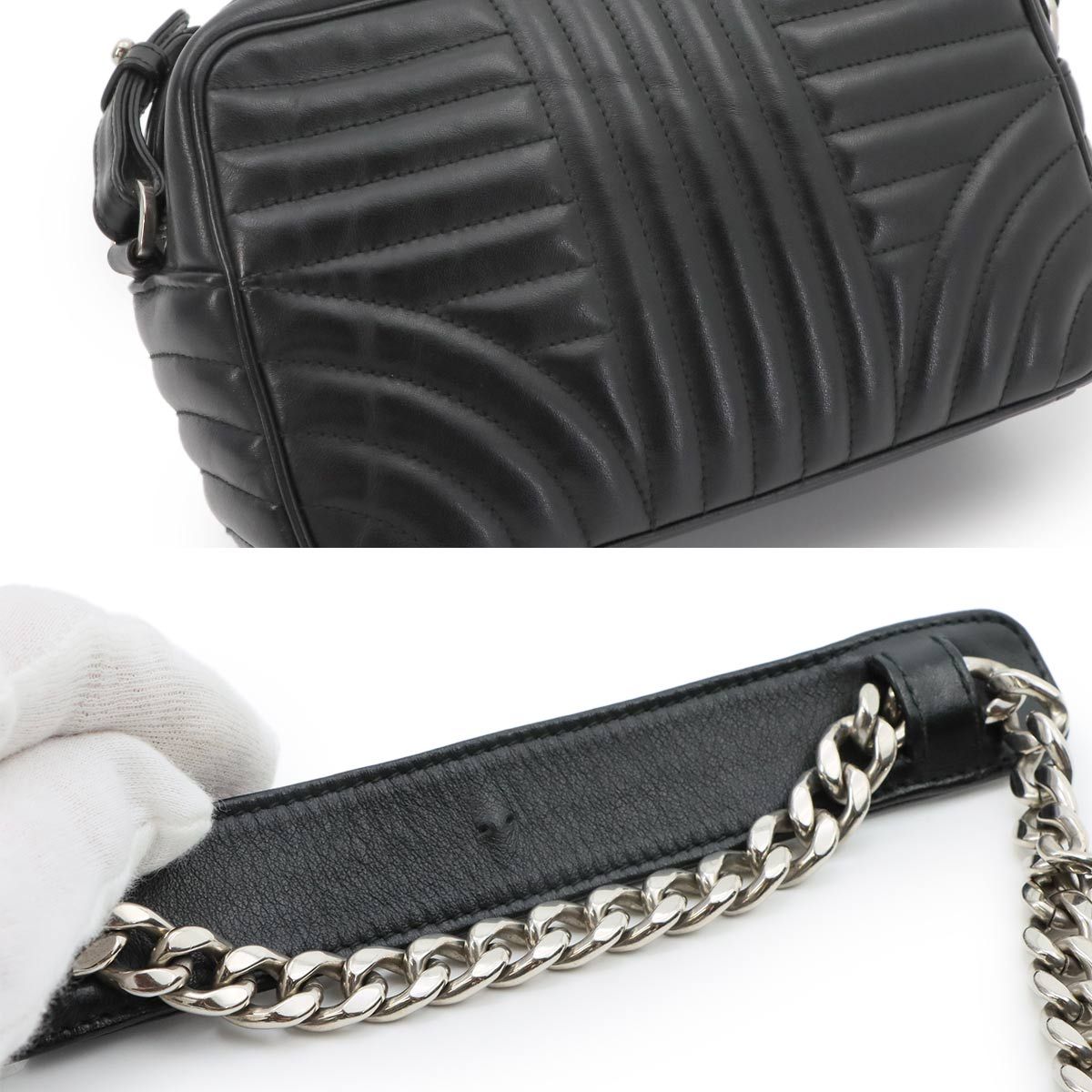 Prada Diagram Chain Shoulder Bag Leather Nero Black Silver — view 9