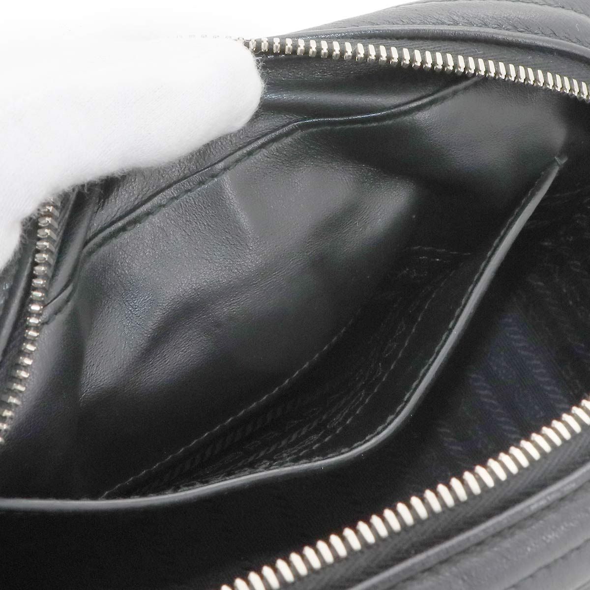 Prada Diagram Chain Shoulder Bag Leather Nero Black Silver — view 8