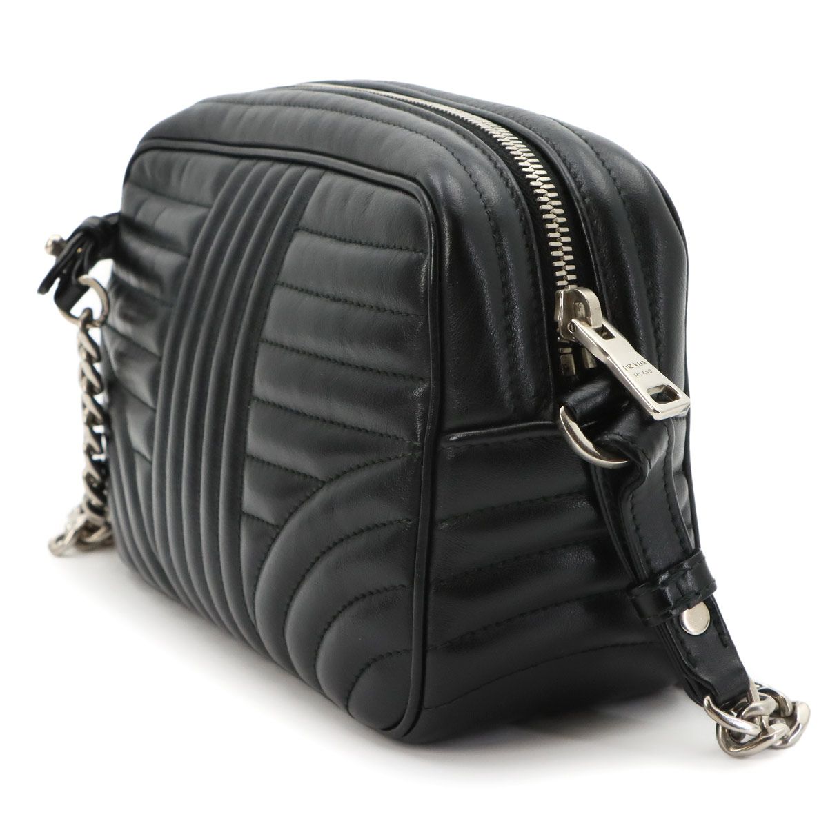 Prada Diagram Chain Shoulder Bag Leather Nero Black Silver — view 3