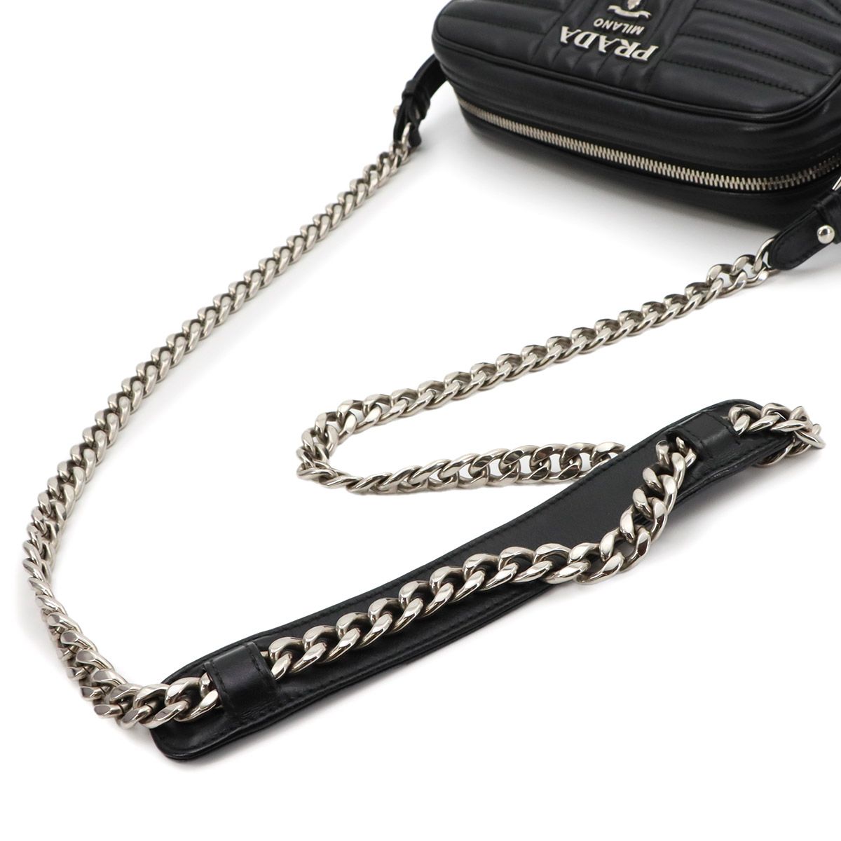 Prada Diagram Chain Shoulder Bag Leather Nero Black Silver — view 5
