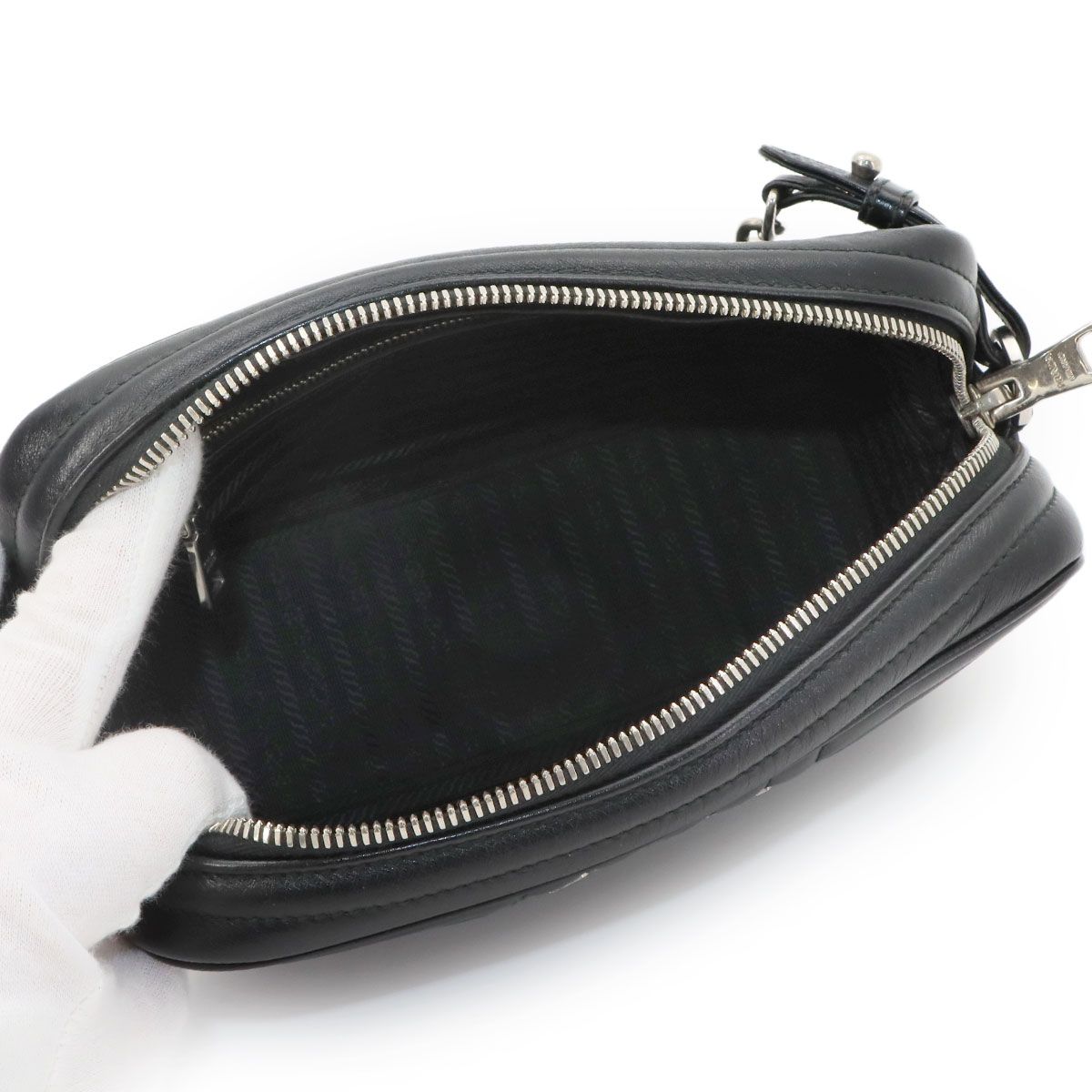 Prada Diagram Chain Shoulder Bag Leather Nero Black Silver — view 6