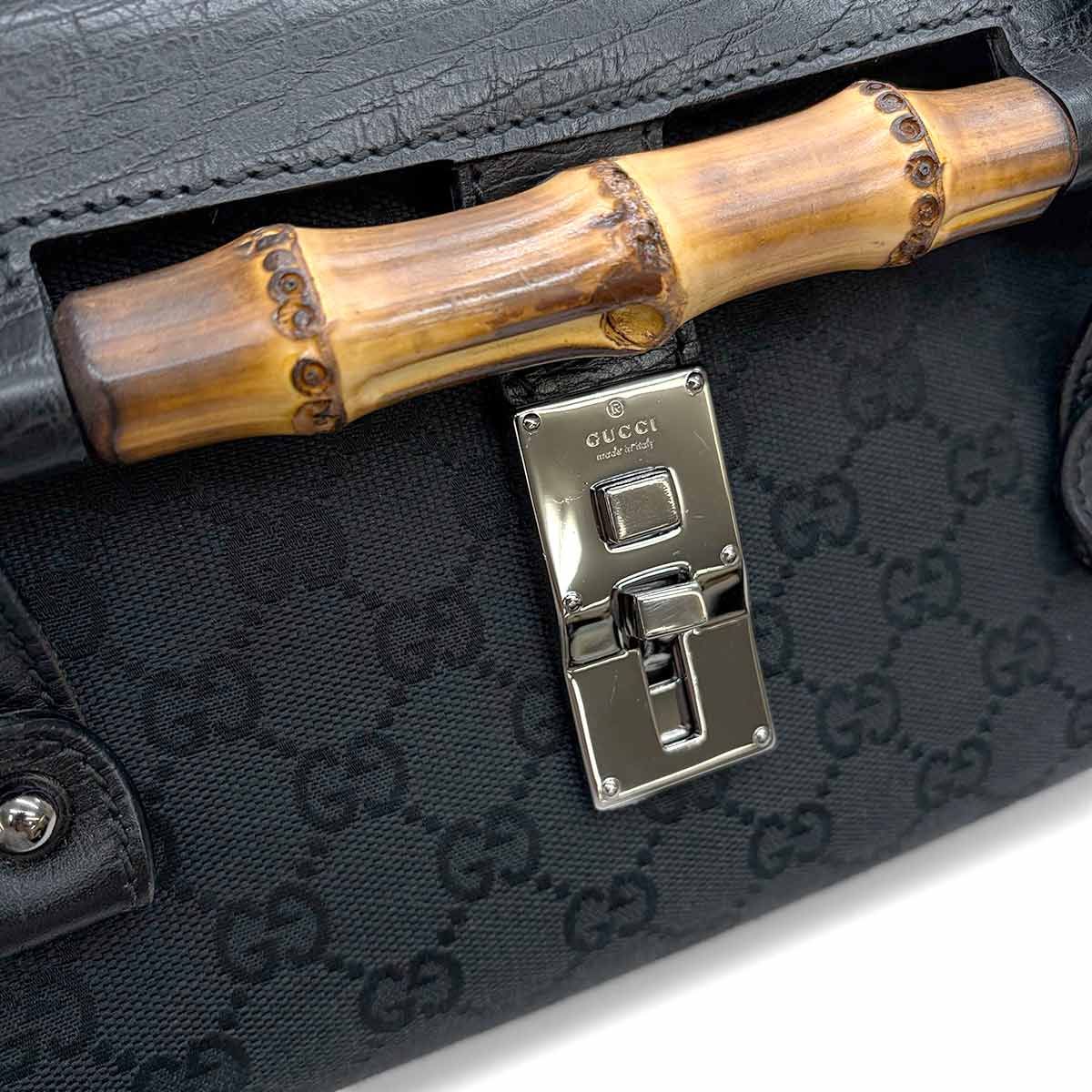 Gucci Banboo Hand Bag GG Canvas Leather Black Silver — view 8