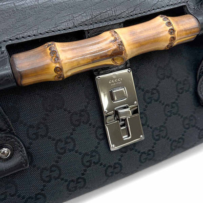 Gucci Banboo Hand Bag GG Canvas Leather Black Silver — view 8