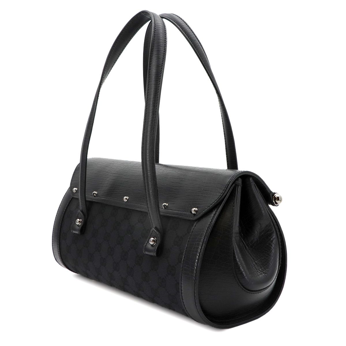 Gucci Banboo Hand Bag GG Canvas Leather Black Silver — view 3