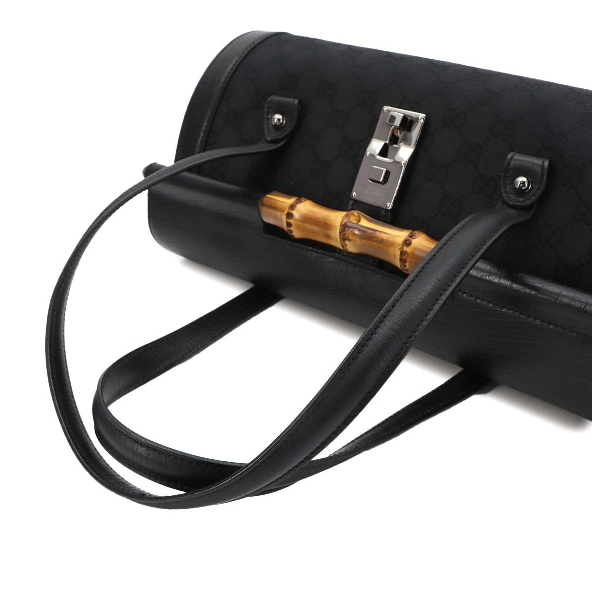 Gucci Banboo Hand Bag GG Canvas Leather Black Silver — view 5