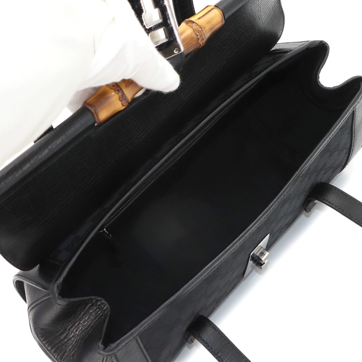 Gucci Banboo Hand Bag GG Canvas Leather Black Silver — view 6