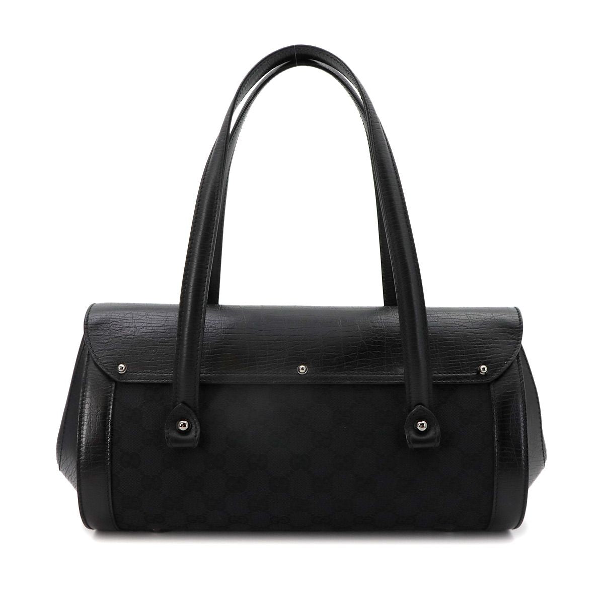 Gucci Banboo Hand Bag GG Canvas Leather Black Silver — view 2